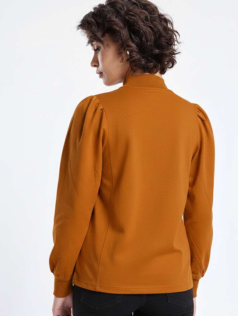 women solid puff sleeve sweatshirt - 22279223 -  Standard Image - 2