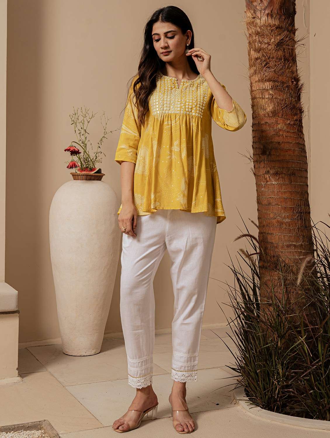 women printed three quarter sleeve ethnic top - 22279249 -  Standard Image - 2