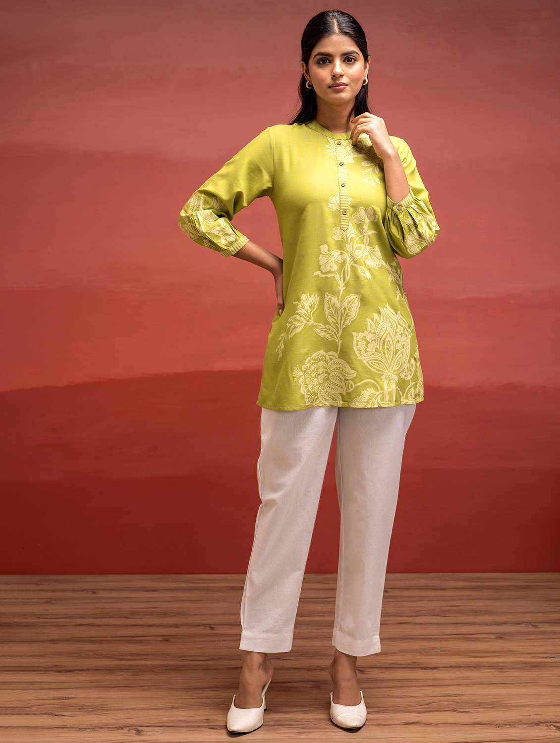 women floral printed three quarter sleeve ethnic top - 22279250 -  Standard Image - 2