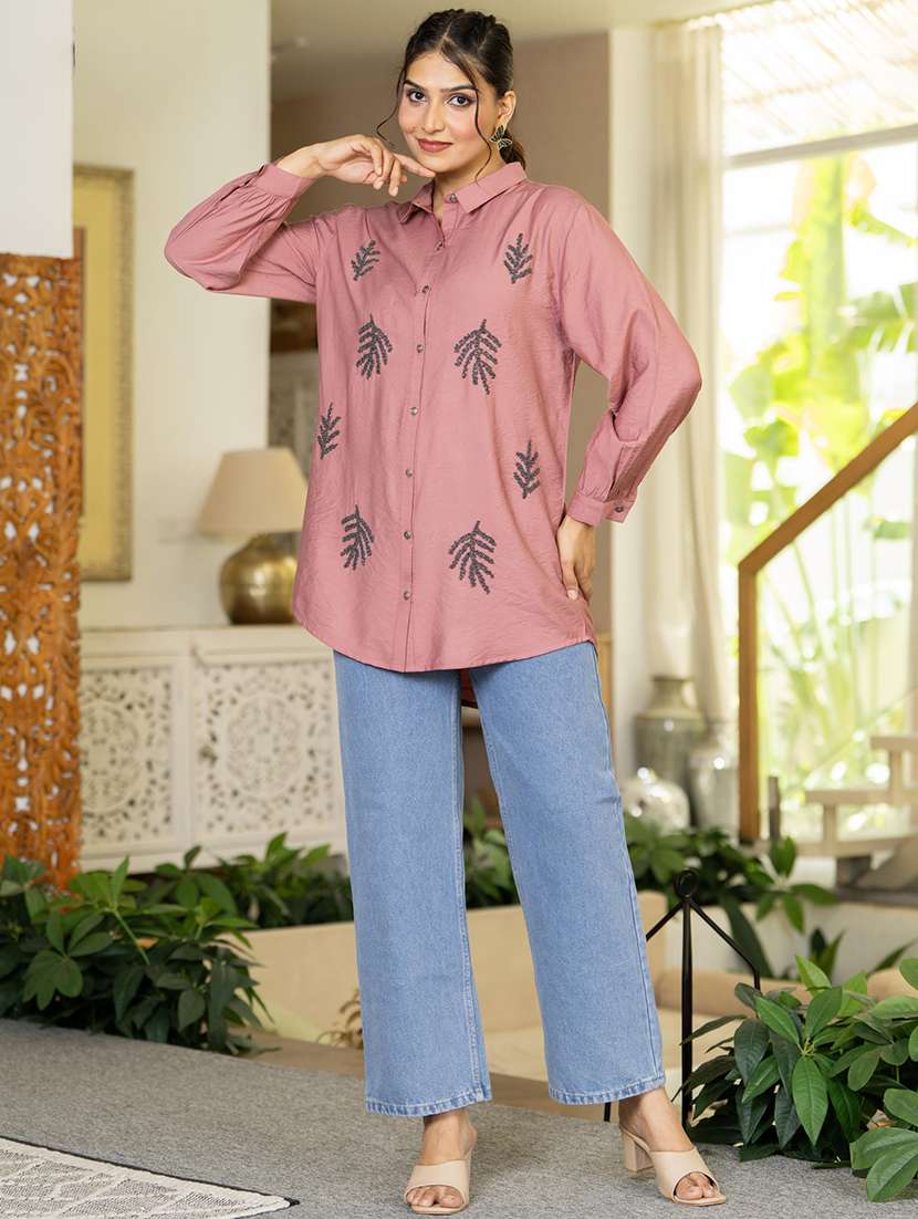 women solid with work long sleeve ethnic top - 22279256 -  Standard Image - 2