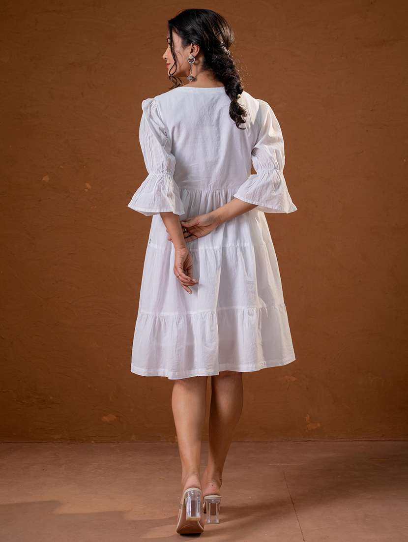 women solid with work bell sleeve ethnic dress - 22279259 -  Standard Image - 2