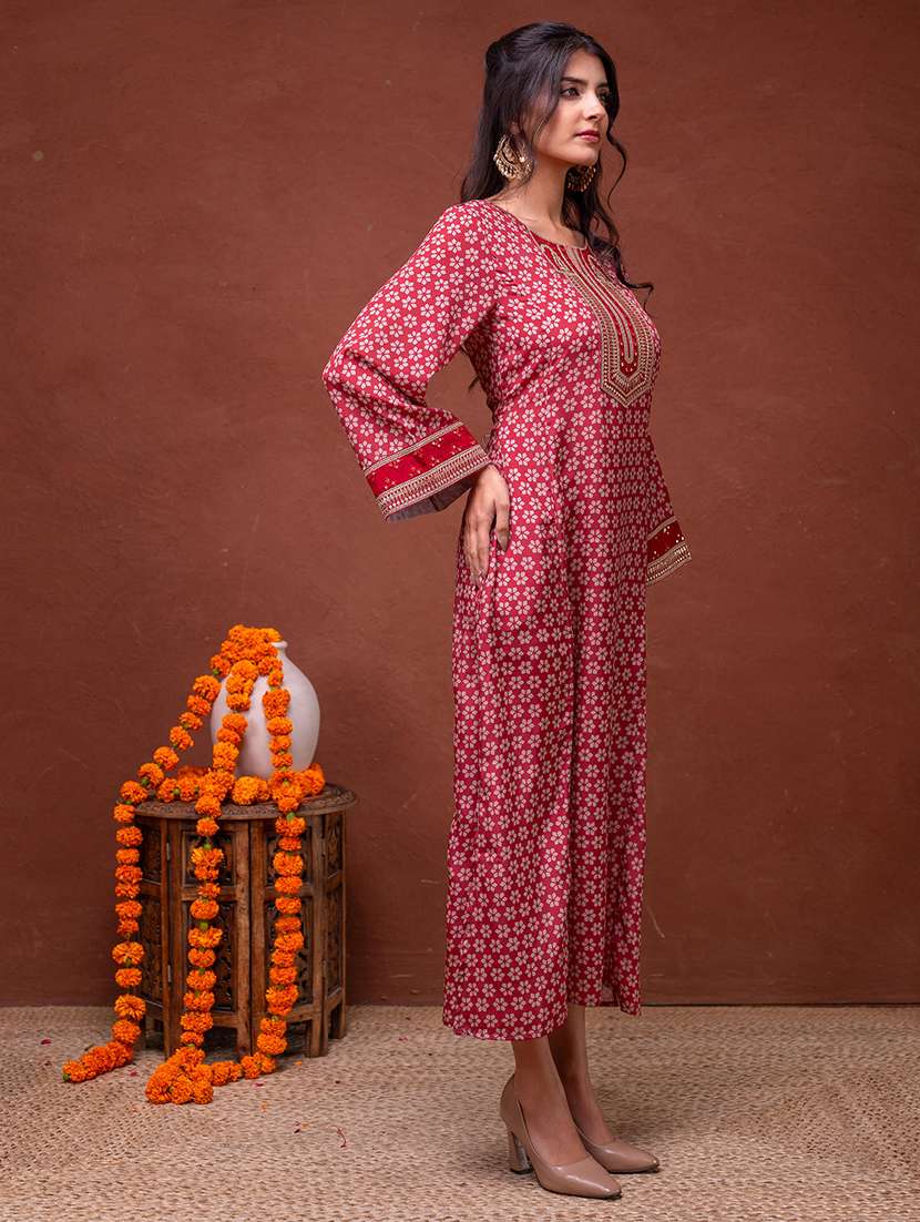 women printed long sleeve a-line kurta - 22279269 -  Standard Image - 2