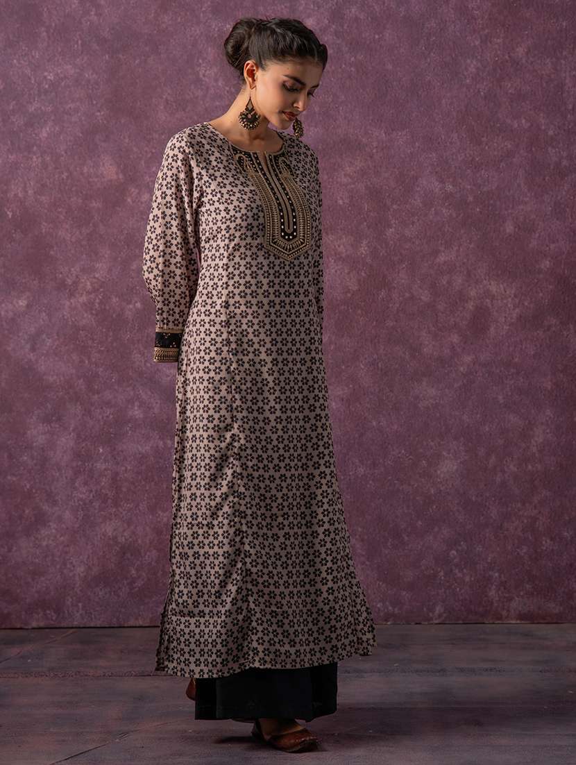 women printed long sleeve a-line kurta - 22279271 -  Standard Image - 2