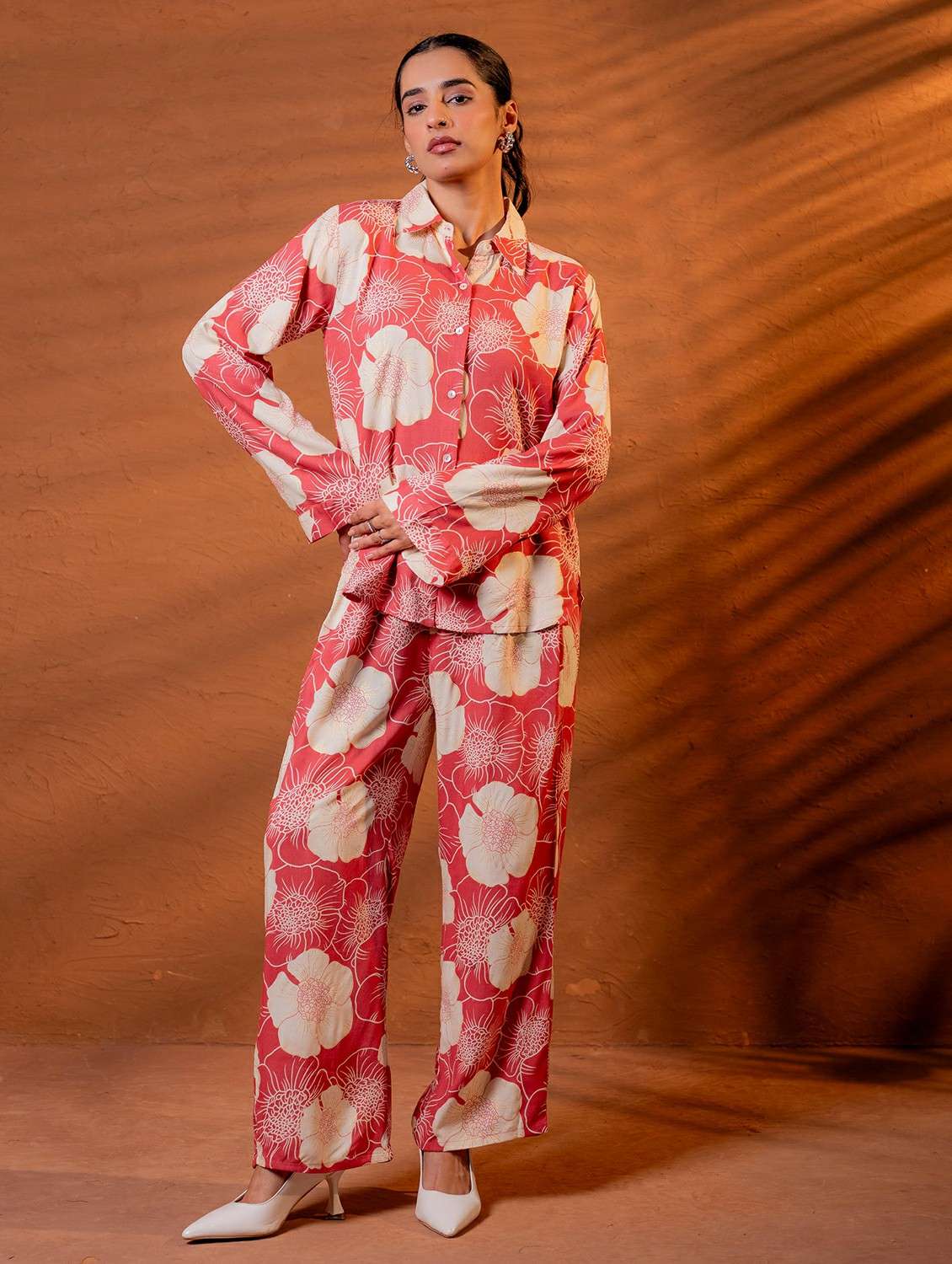 women floral long sleeve shirt & trouser co-ord set - 22279298 -  Standard Image - 2