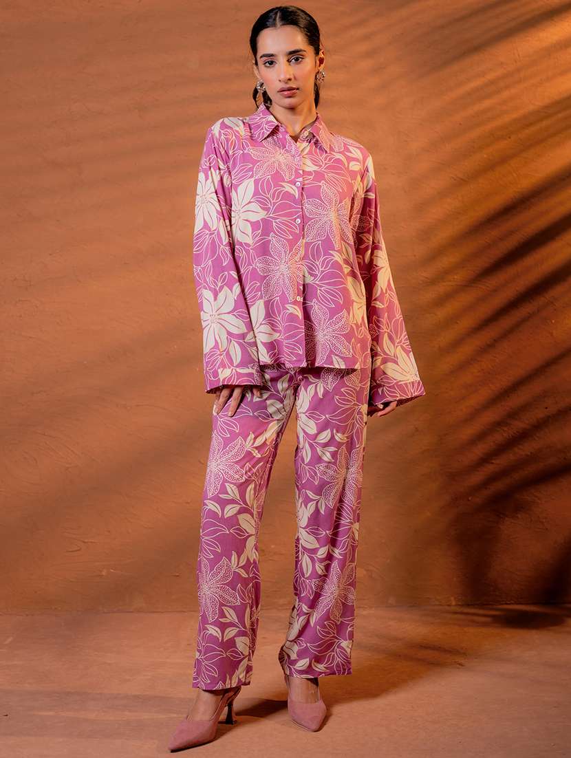 women floral long sleeve shirt & trouser co-ord set