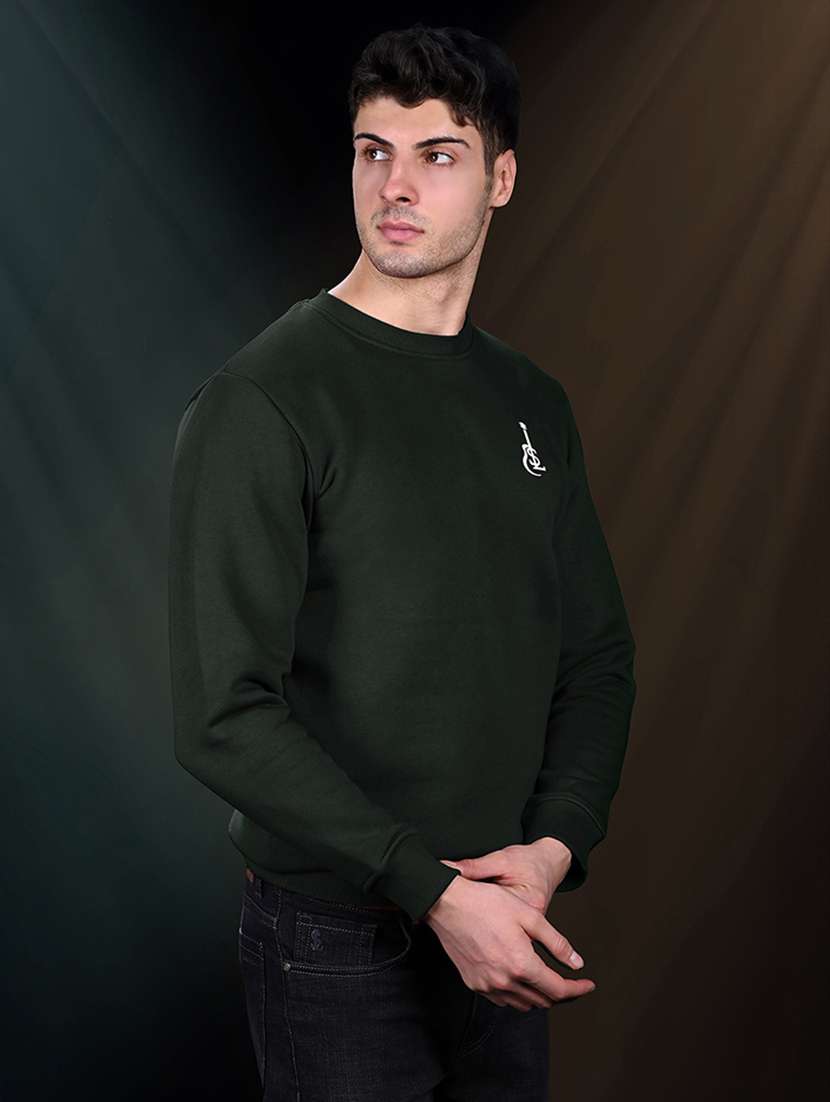 men solid crew neck long sleeve sweatshirt