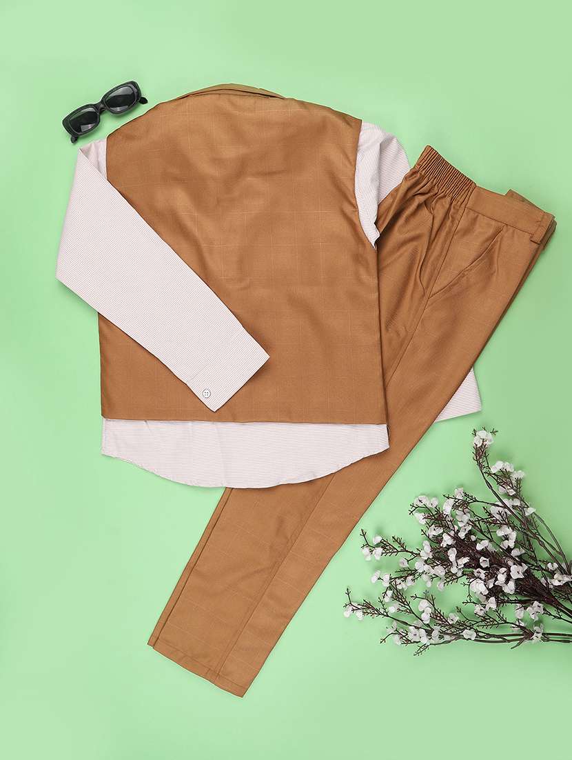 boys solid collared shirt and trouser suit set - 22279715 -  Standard Image - 2
