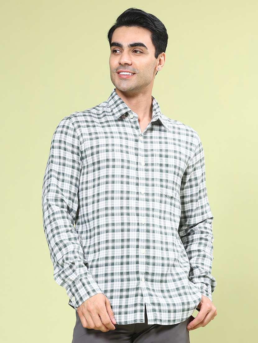 men checkered long sleeve regular fit casual shirt