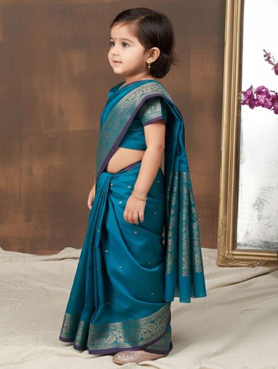girls self designed bordered pre draped saree - 22280091 -  Standard Image - 2