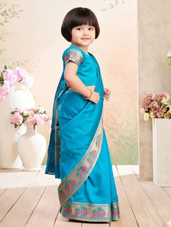 girls self designed bordered pre draped saree - 22280092 -  Standard Image - 2