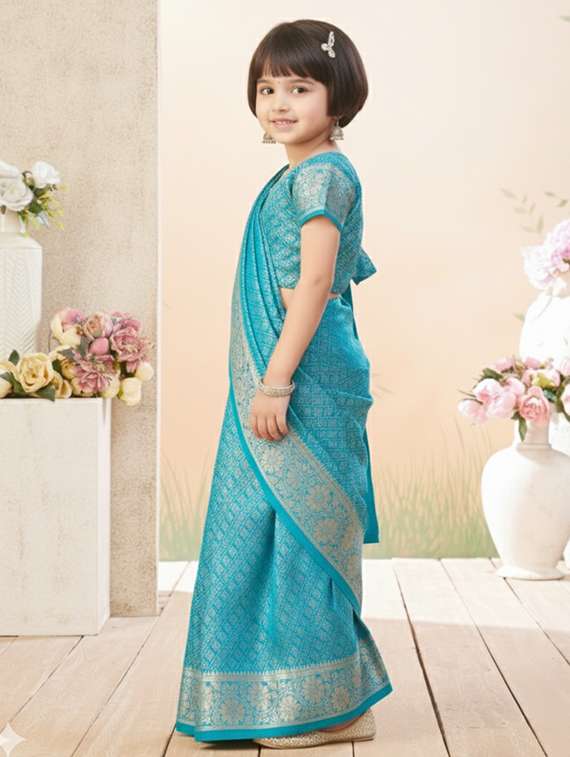 girls self designed bordered pre draped saree - 22280095 -  Standard Image - 2