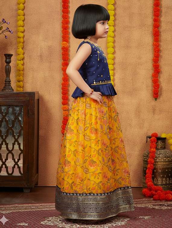 girls embroidered sleeveless lehenga and choli set - 22280107 -  Standard Image - 2