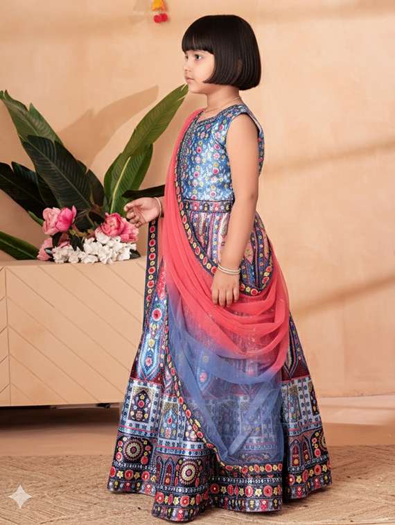 Girls Printed Lehenga Choli With Dupatta Set - 22280111 -  Standard Image - 2