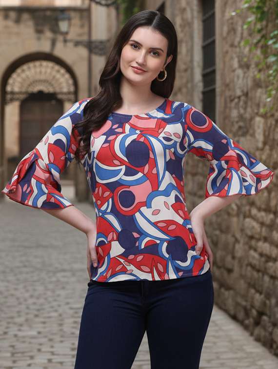 women printed bell sleeve regular top