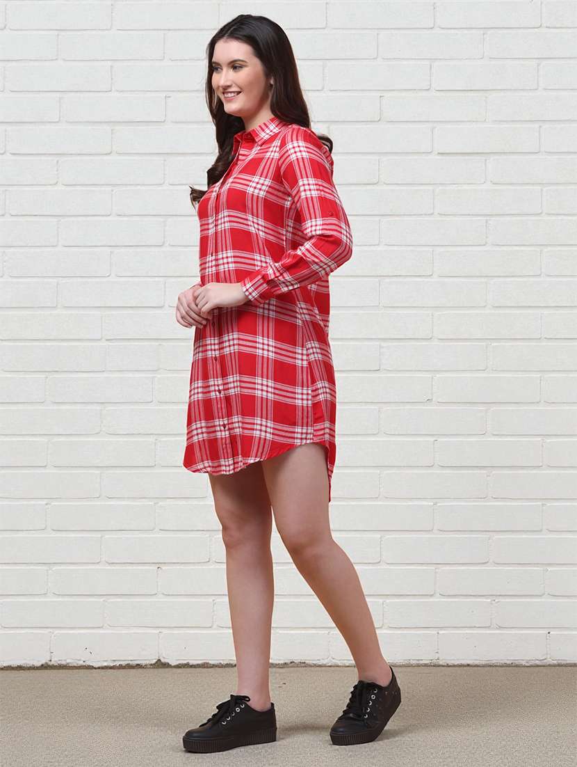 women checkered collared long sleeve shirt dress - 22280133 -  Standard Image - 2