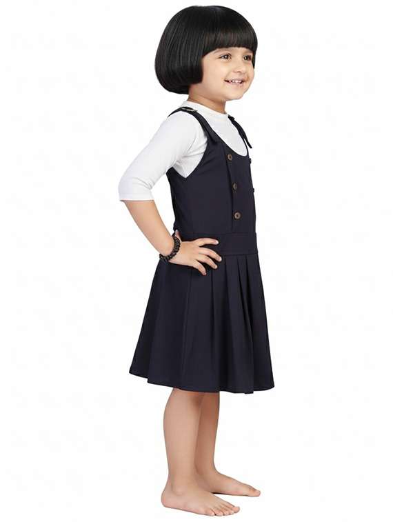 girls solid round neck flared dress - 22280137 -  Standard Image - 2