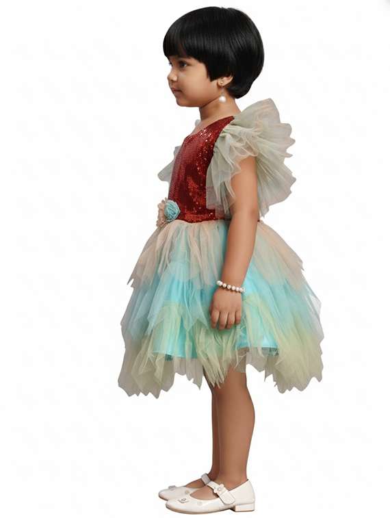 girls sequined round neck flared dress - 22280140 -  Standard Image - 2