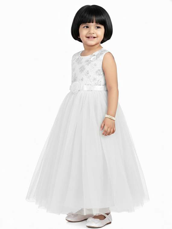 kids solid with work round neck dress - 22280166 -  Standard Image - 2