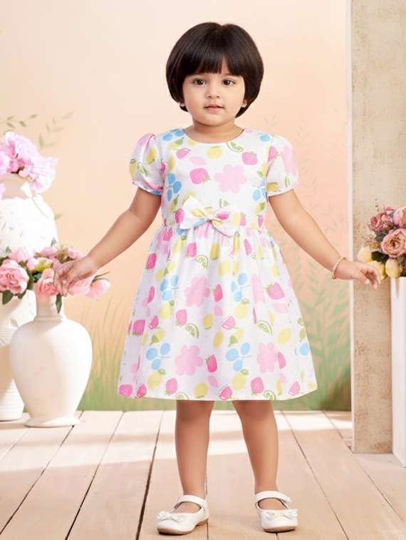 girls printed short sleeve fit & flare dress