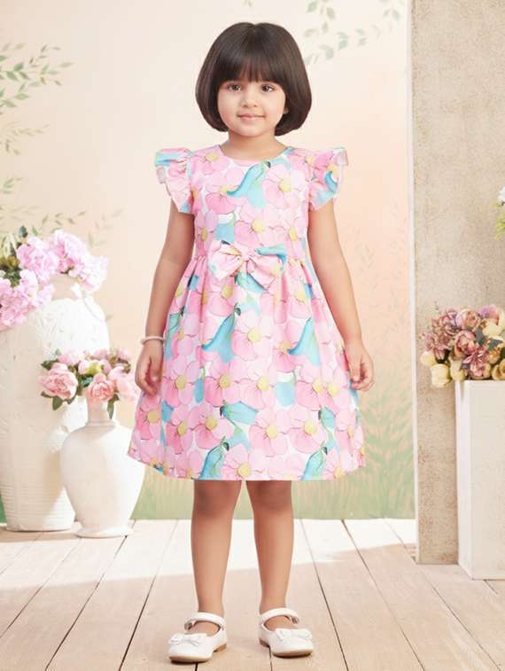 girls printed short sleeve fit & flare dress