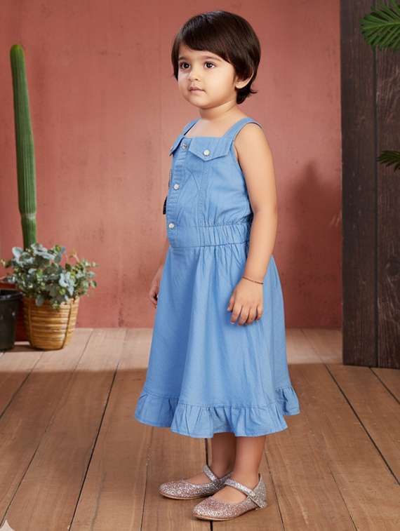 girls solid sleeveless denim fit & flare dress - 22280220 -  Standard Image - 2