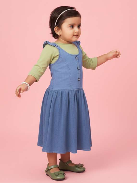 girls solid sleeveless denim a-line dress - 22280221 -  Standard Image - 2