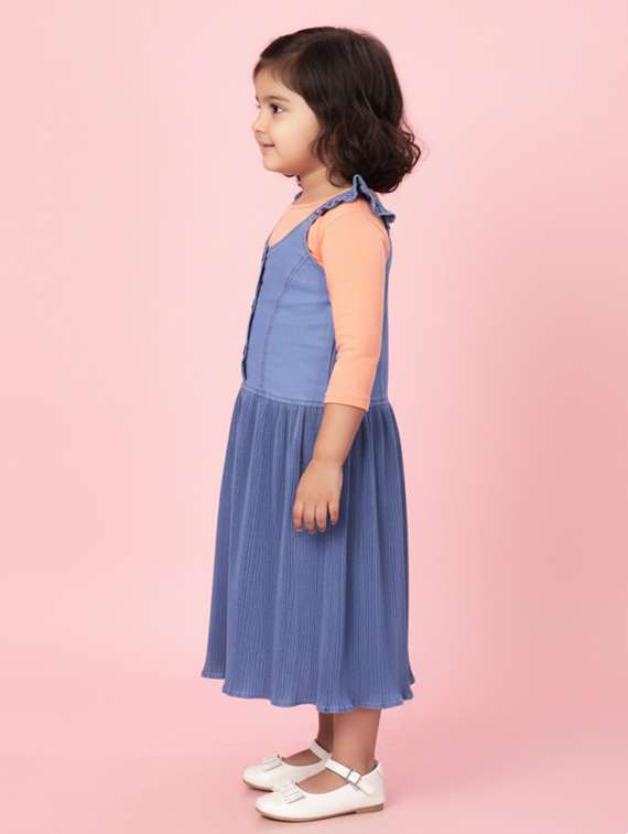 girls solid sleeveless denim a-line dress - 22280222 -  Standard Image - 2