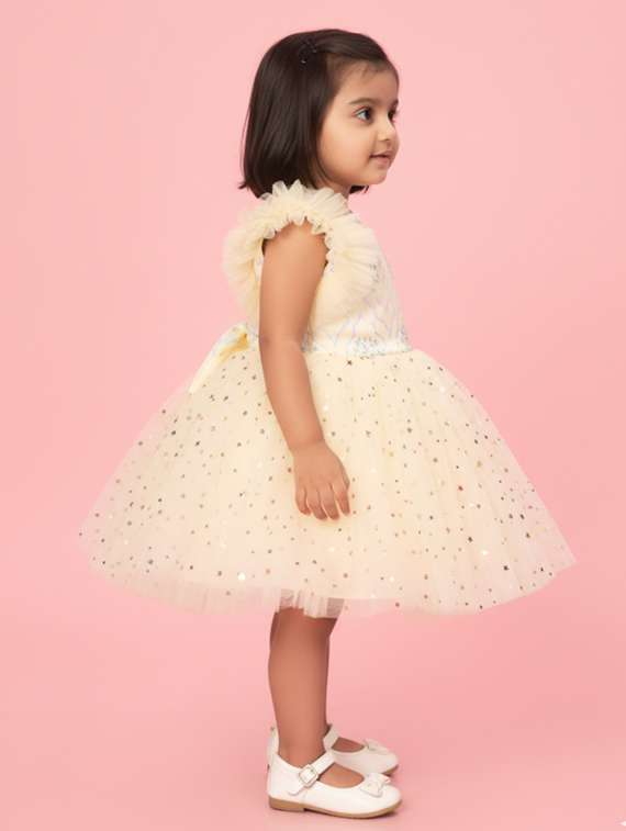 kids solid with work round neck dress - 22280230 -  Standard Image - 2