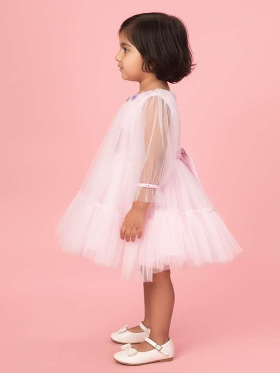 girls solid puff sleeve tiered dress - 22280231 -  Standard Image - 2