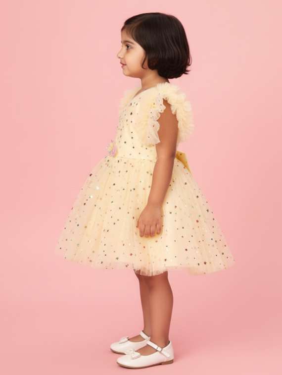 girls self designed ruffle sleeve net fit & flare dress - 22280232 -  Standard Image - 2