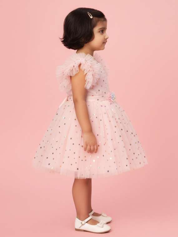 girls self designed ruffle sleeve net fit & flare dress - 22280233 -  Standard Image - 2