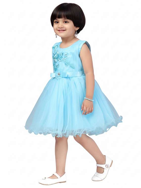kids solid with work round neck dress - 22280258 -  Standard Image - 2