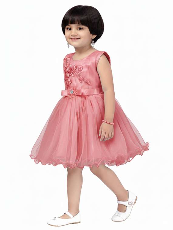kids solid with work round neck dress - 22280259 -  Standard Image - 2