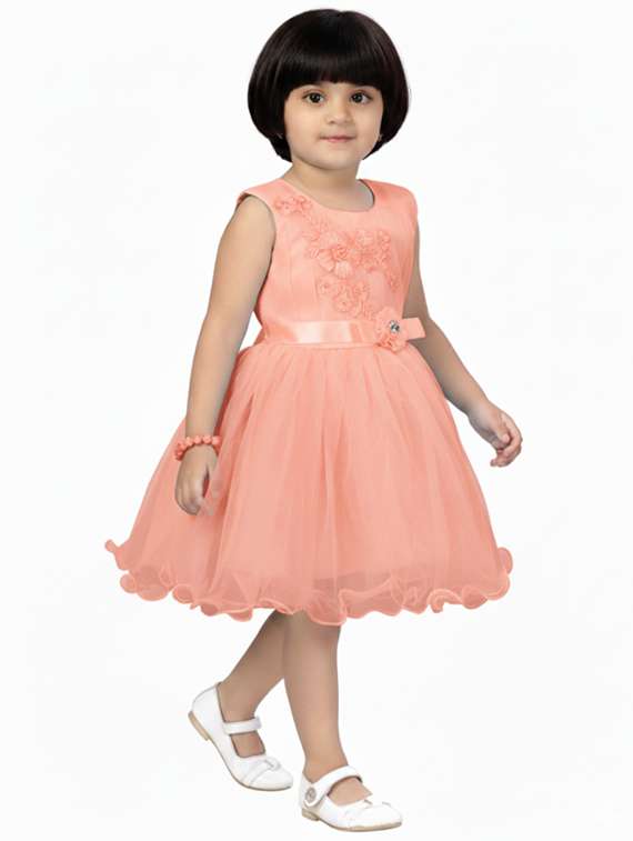 kids solid with work round neck dress - 22280260 -  Standard Image - 2