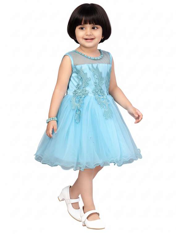 kids solid with work round neck dress - 22280262 -  Standard Image - 2