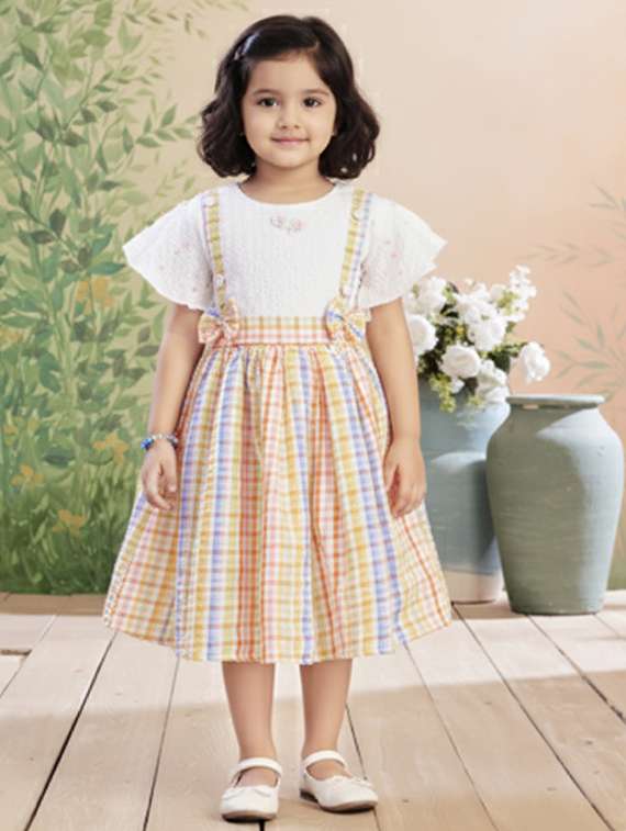 girls checkered round neck dress