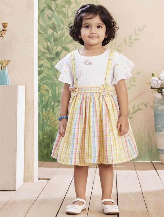 girls checkered round neck dress