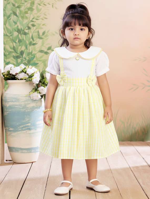 girls checkered round neck dress