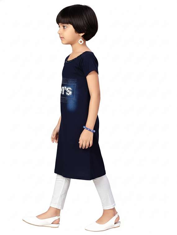 girls printed short sleeve long denim top - 22280284 -  Standard Image - 2