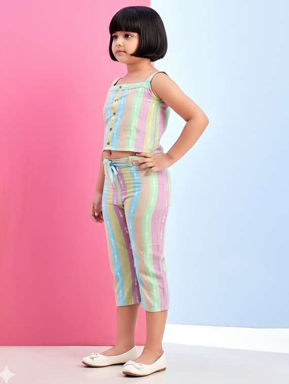 girls striped top & trouser co-ord set - 22280294 -  Standard Image - 2