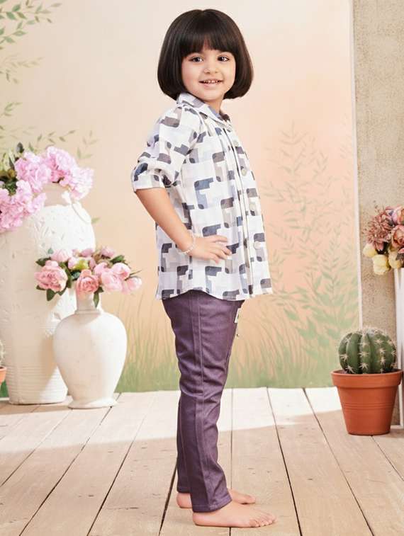 girls printed top & trouser co-ord set - 22280301 -  Standard Image - 2