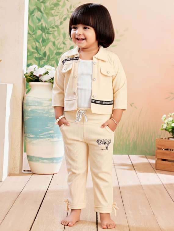 girls solid top & trouser co-ord set