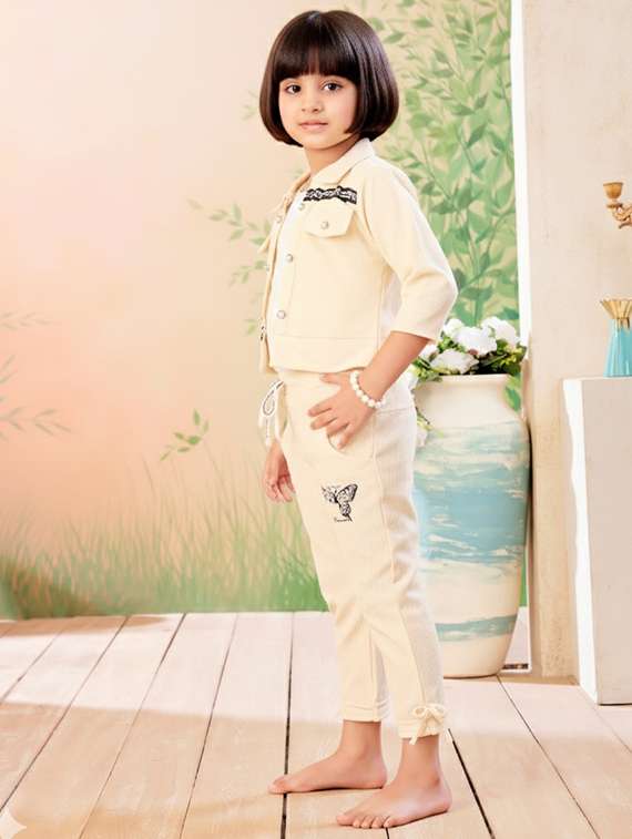 girls solid top & trouser co-ord set - 22280304 -  Standard Image - 2