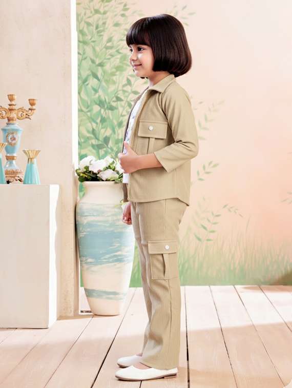 girls solid top and trouser co-ord set - 22280326 -  Standard Image - 2