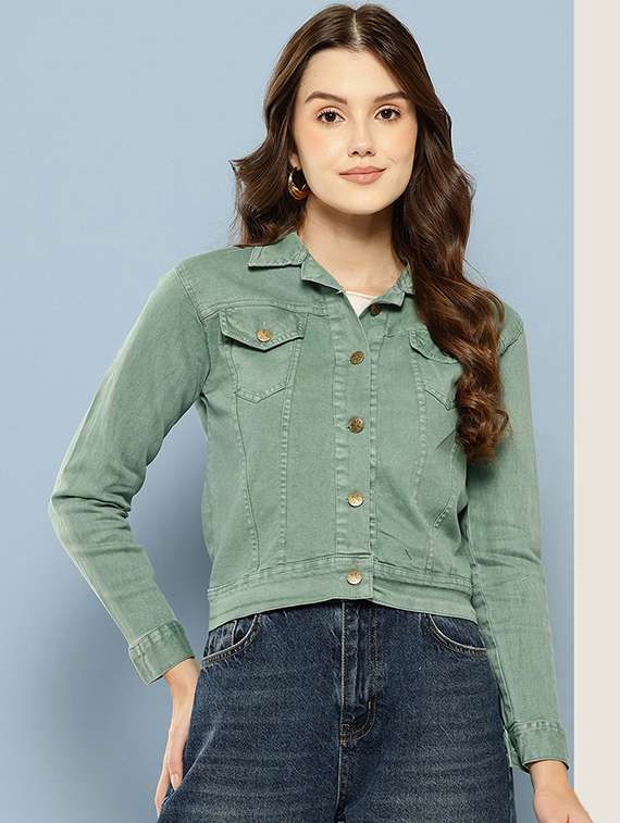 women solid long sleeve denim jacket