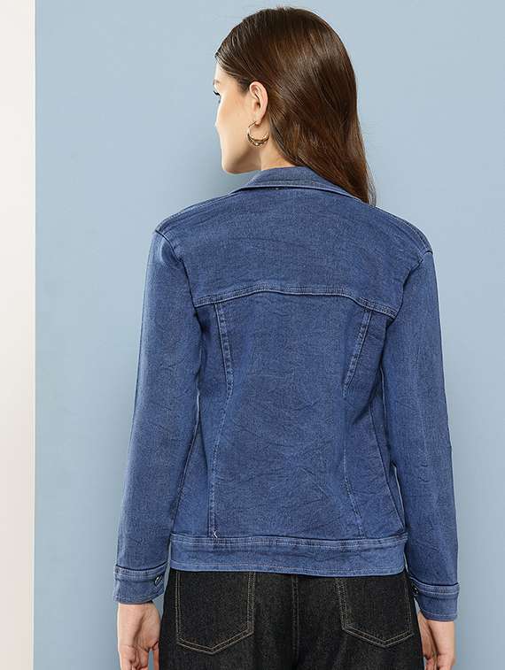 women solid long sleeve denim jacket - 22280355 -  Standard Image - 2