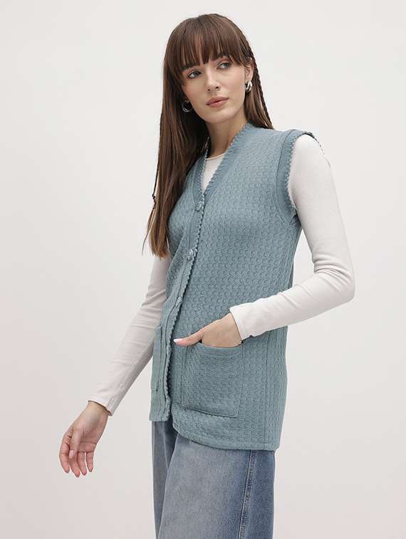 women self designed sleeveless cardigan - 22280356 -  Standard Image - 2