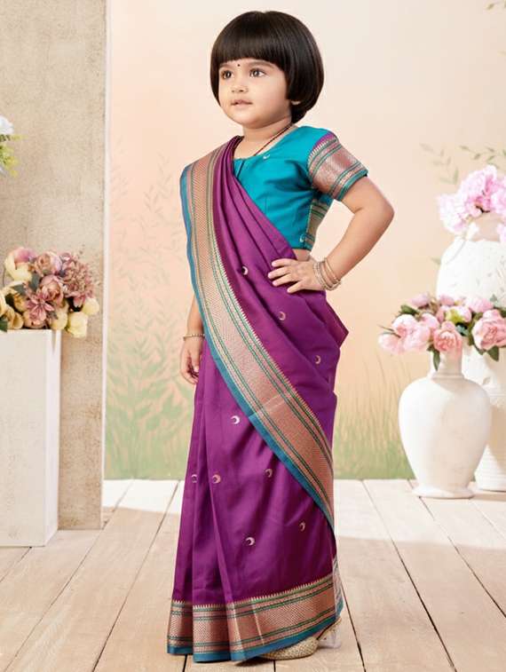 girls self designed bordered ready to wear saree - 22280359 -  Standard Image - 2