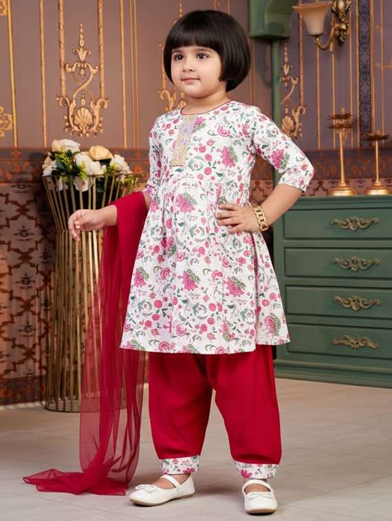 girls printed kurta and salwar with dupatta set - 22280365 -  Standard Image - 2