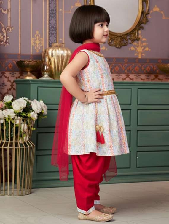 girls printed kurta and salwar with dupatta set - 22280369 -  Standard Image - 2